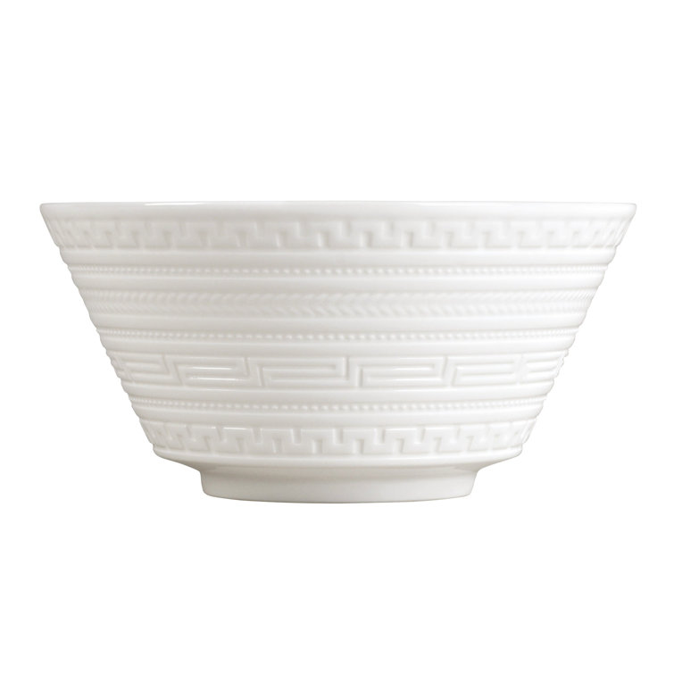 White Ceramic Embossed Geometric Serving Bowl