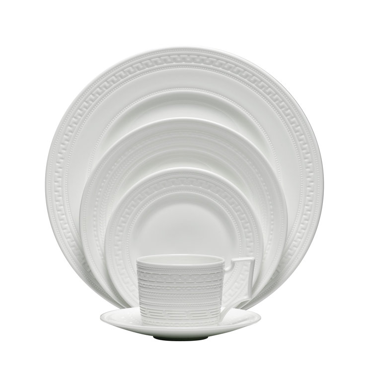 White Porcelain 5-Piece Intaglio Dinnerware Set