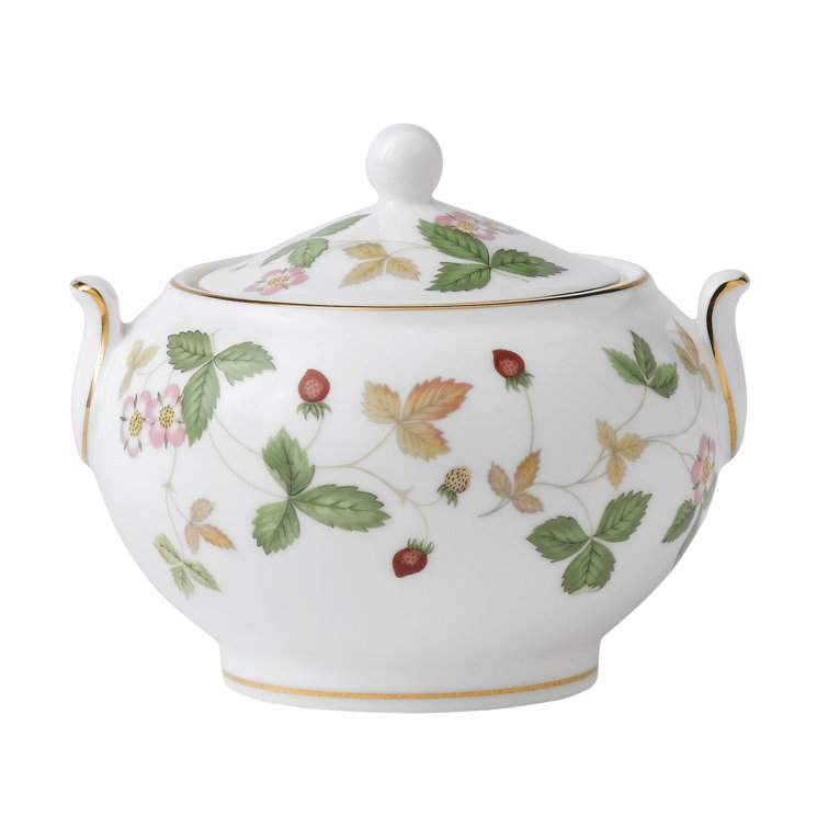 Wild Strawberry Floral Round Sugar Bowl with Gold Trim