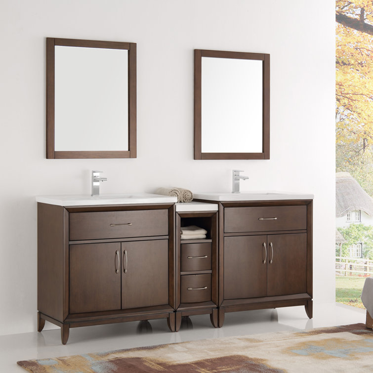 Antique Coffee 72" Double Sink Vanity Set with Mirrors