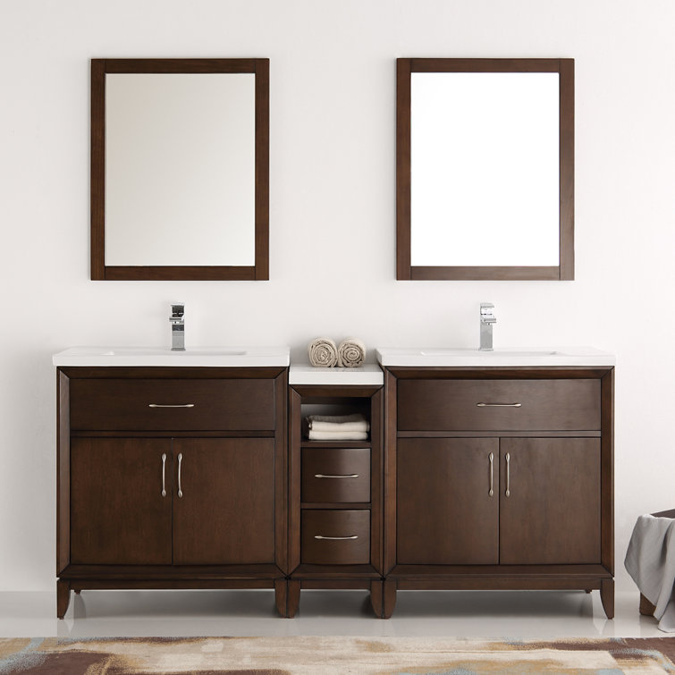 Antique Coffee 72" Double Sink Vanity Set with Mirrors