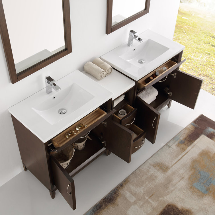 Antique Coffee 72" Double Sink Vanity Set with Mirrors