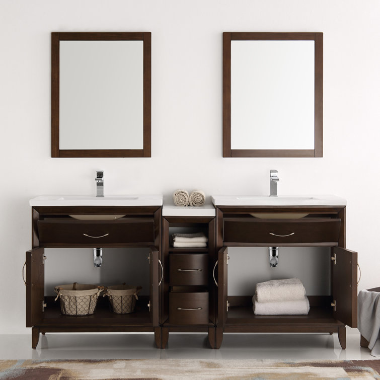 Antique Coffee 72" Double Sink Vanity Set with Mirrors
