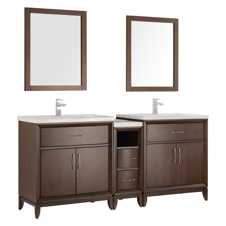 Antique Coffee 72" Double Sink Vanity Set with Mirrors