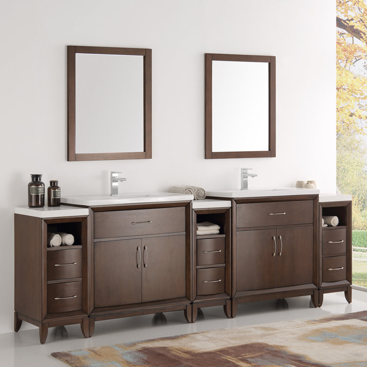 Antique Coffee 96" Double Sink Vanity Set with Mirrors