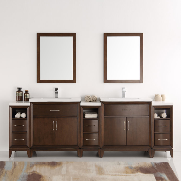 Antique Coffee 96" Double Sink Vanity Set with Mirrors