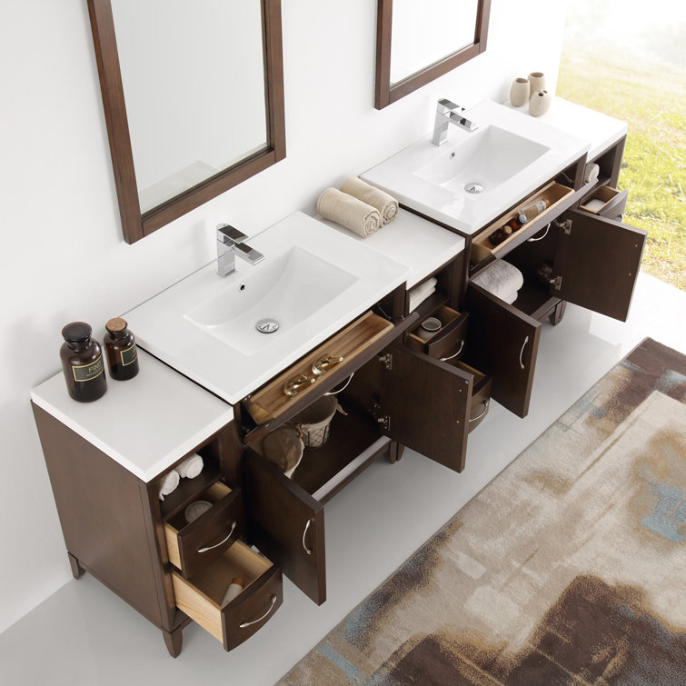 Antique Coffee 96" Double Sink Vanity Set with Mirrors