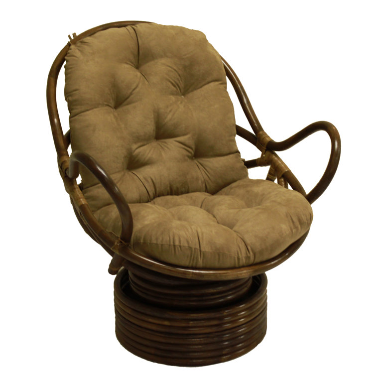 Saddle Brown Rattan Swivel Rocker with Plush Microsuede Cushion