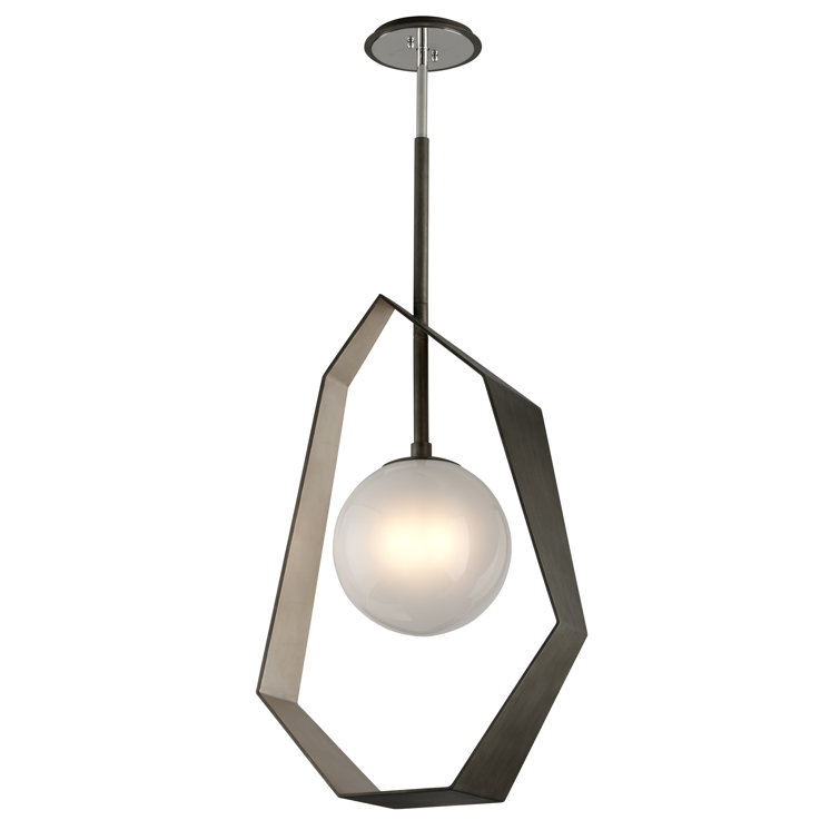 Origami Inspired 1-Light LED Pendant in Graphite & Silver Leaf with Frosted Glass