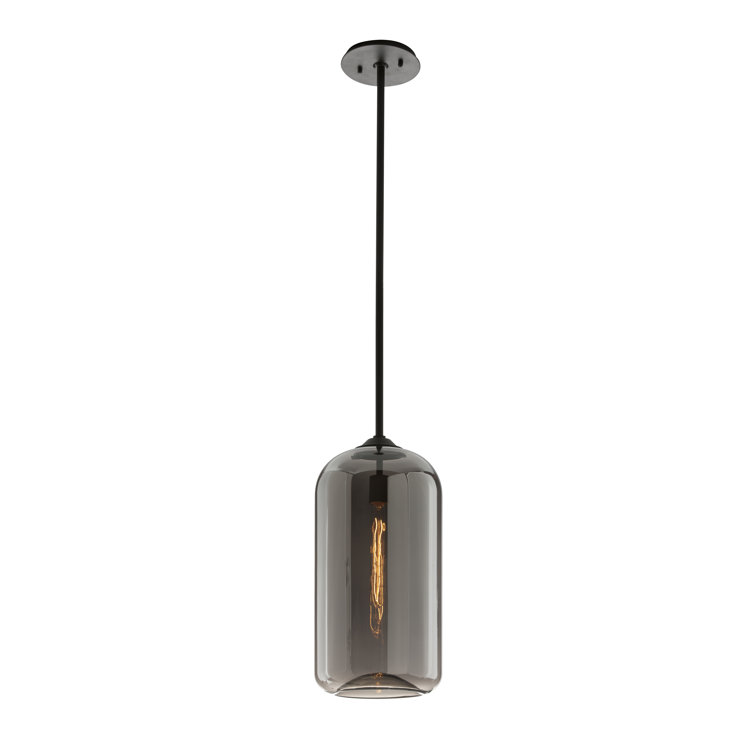 15.75" Black and Smoke Glass Modern Pendant Light