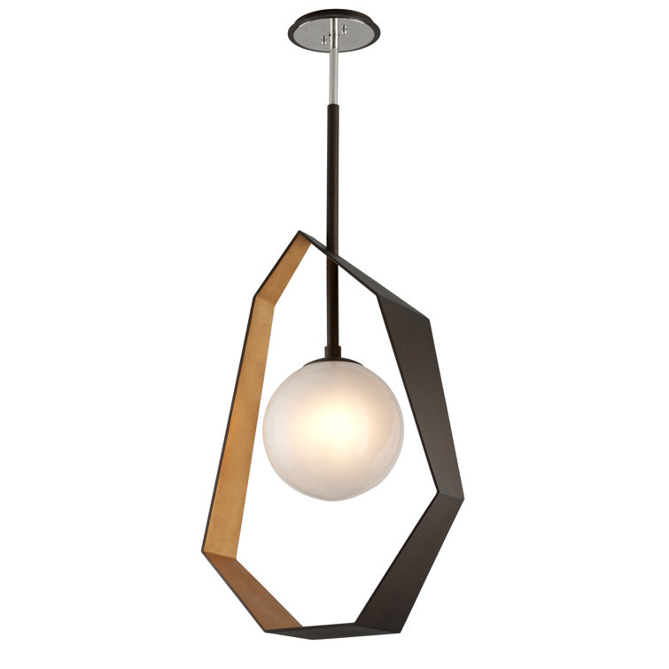 Origami Bronze & Gold Leaf Globe Pendant with Frosted Glass