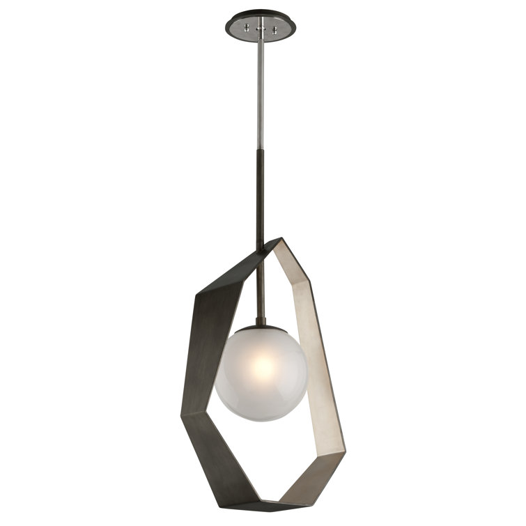 Origami Inspired 1-Light LED Pendant in Graphite & Silver Leaf with Frosted Glass