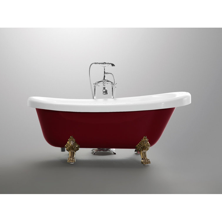 67" Red and White Acrylic Clawfoot Soaking Bathtub