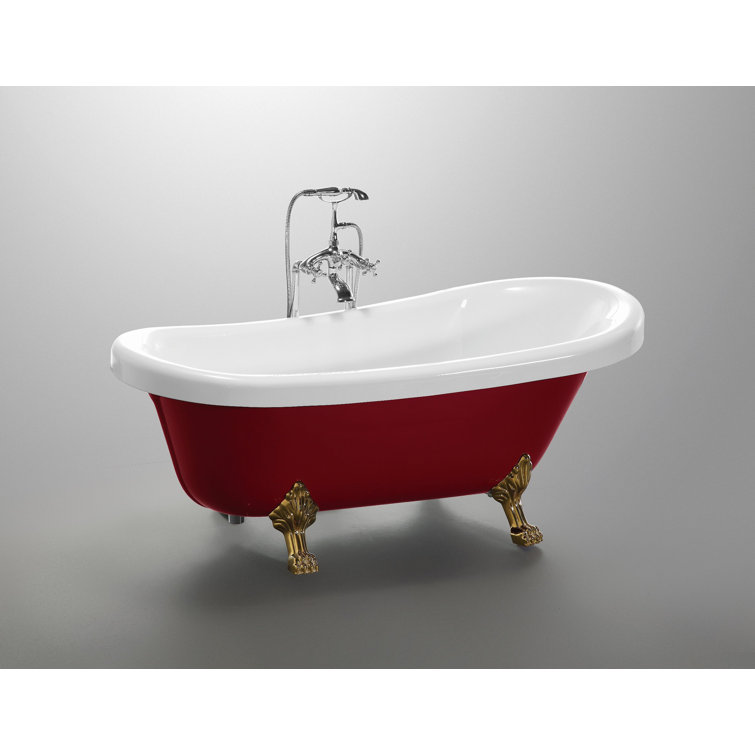 67" Red and White Acrylic Clawfoot Soaking Bathtub