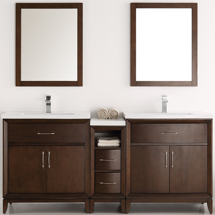 Antique Coffee 72" Double Sink Vanity Set with Mirrors