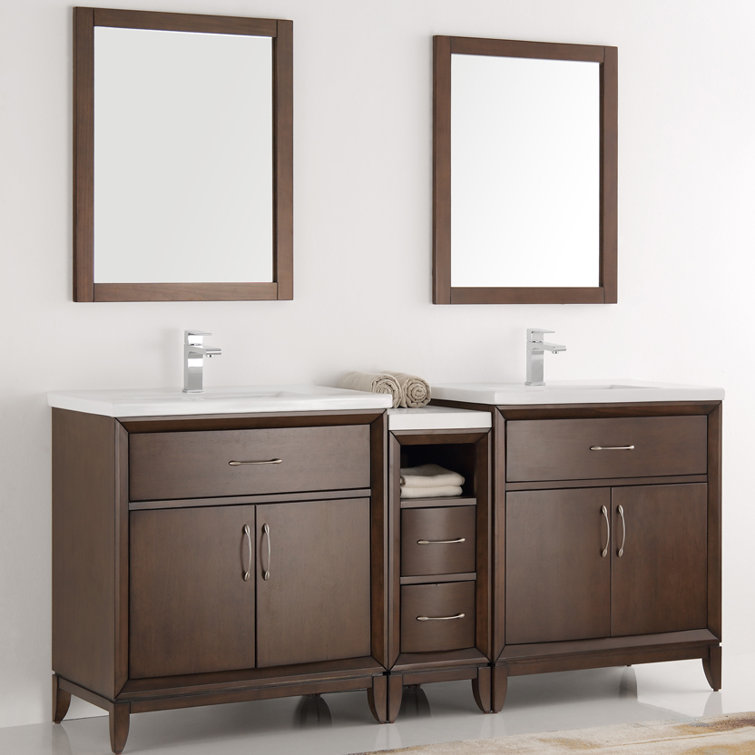 Antique Coffee 72" Double Sink Vanity Set with Mirrors
