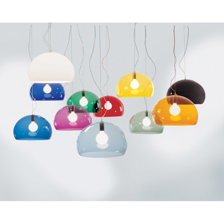 Sky Blue Dome Pendant Lamp with Multicolor Crystal Accents