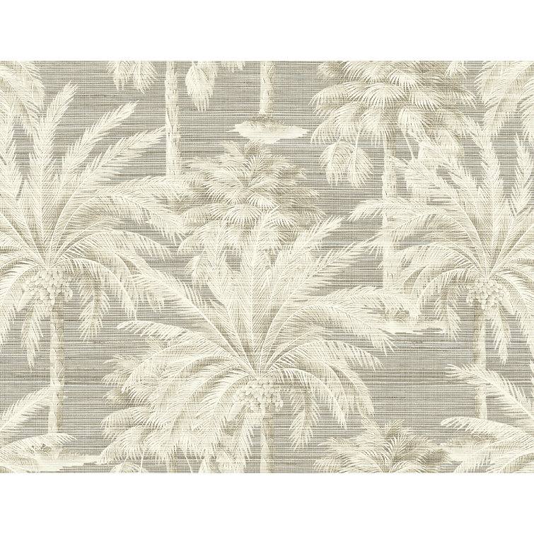 Dream of Palm Trees Grey Textured Grasscloth Wallpaper