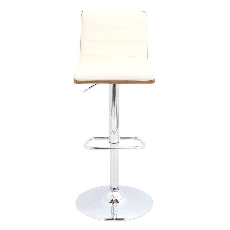 Adjustable Walnut and Cream Leather Bar Stool with Metal Base