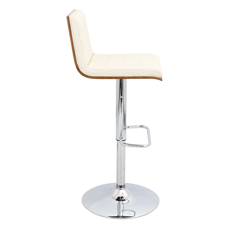 Adjustable Walnut and Cream Leather Bar Stool with Metal Base