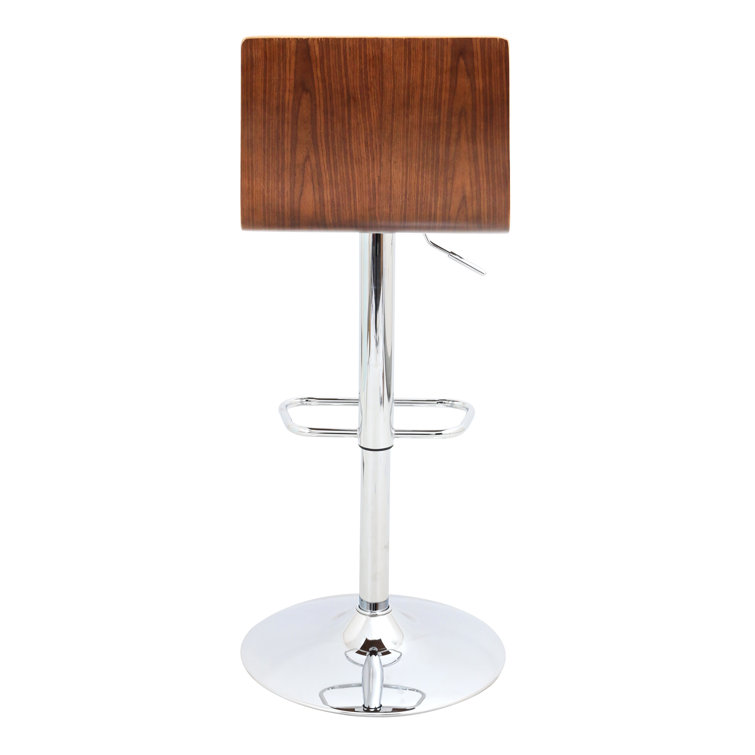 Adjustable Walnut and Cream Leather Bar Stool with Metal Base