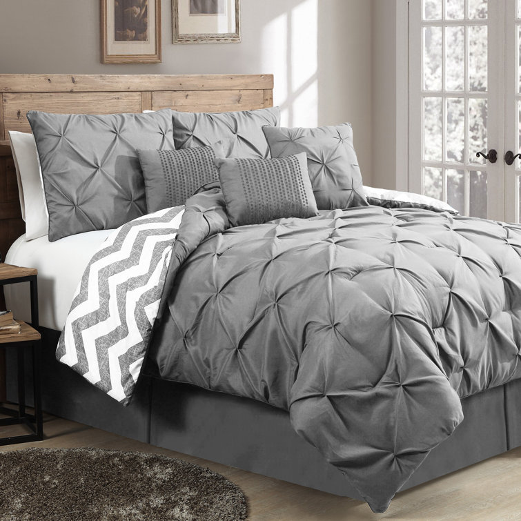 Taupe Twin Reversible Microfiber Comforter Set with Chevron Pattern