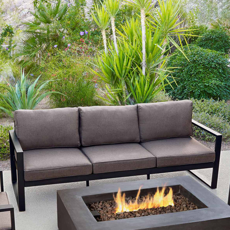 Baltic Black Metal Outdoor 3-Seat Sofa with Cushions