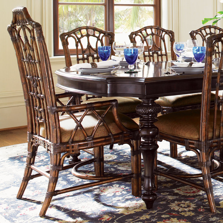 Transitional Golden Tortoiseshell Rattan Side Chair with Coral Seat