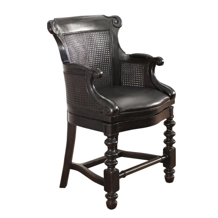 Kingstown 24.75'' Black Leather Swivel Traditional Bar Stool