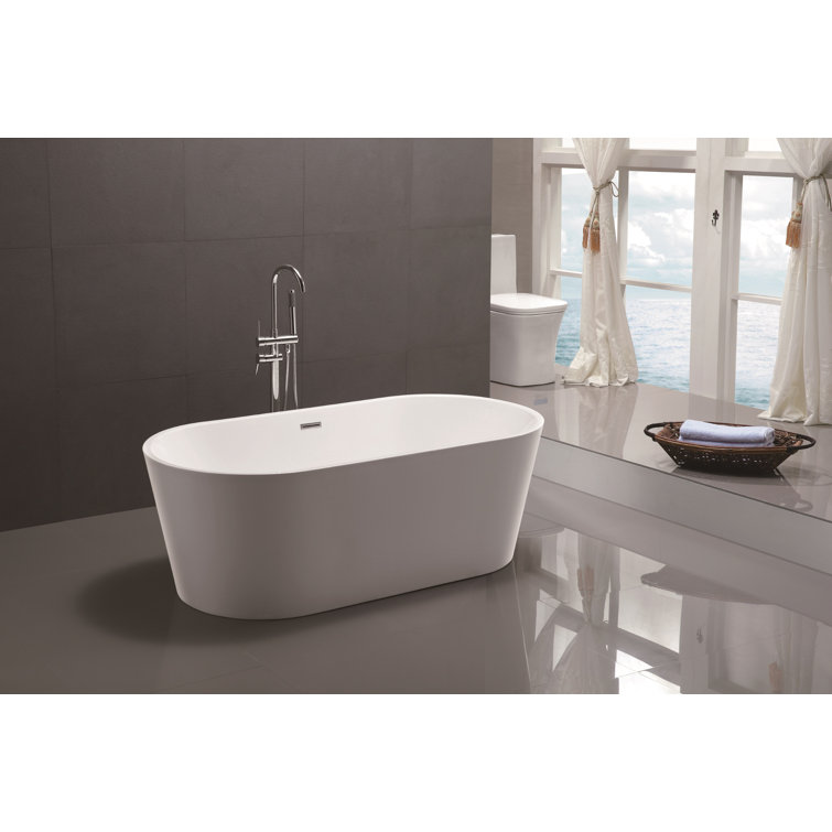 White Acrylic Freestanding Soaking Bathtub, 59"
