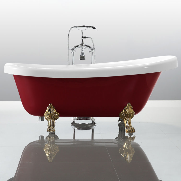 67" Red and White Acrylic Clawfoot Soaking Bathtub