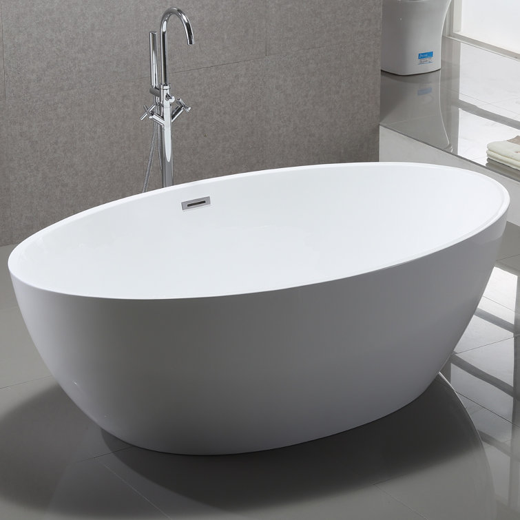 White Acrylic Freestanding Soaking Bathtub with Chrome Drain