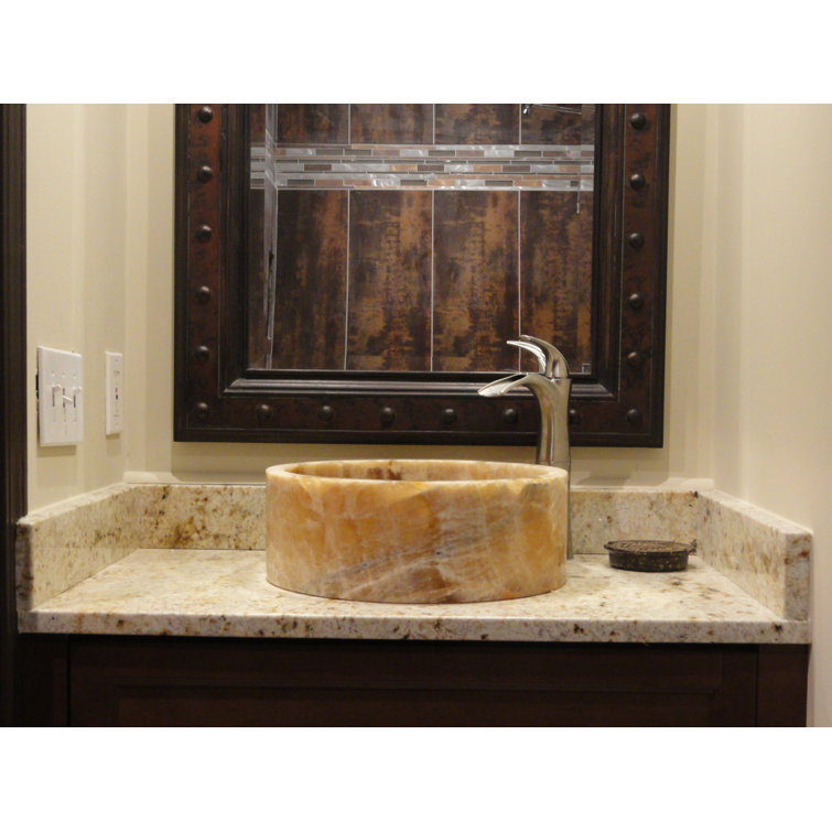 Honey Onyx Circular Stone Vessel Bathroom Sink, 16 inches