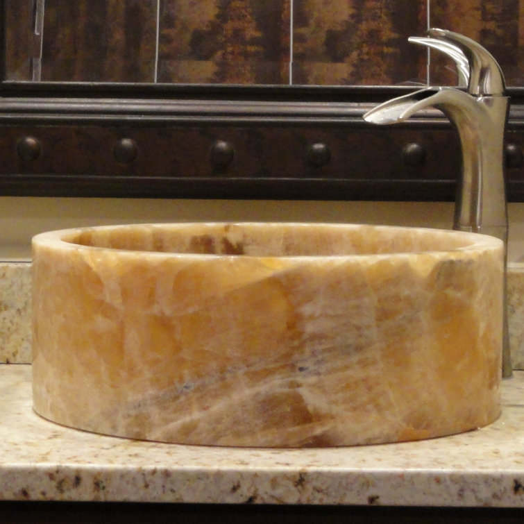 Honey Onyx Circular Stone Vessel Bathroom Sink, 16 inches