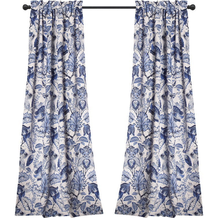Cynthia Jacobean Blue Floral Room Darkening Curtain Set
