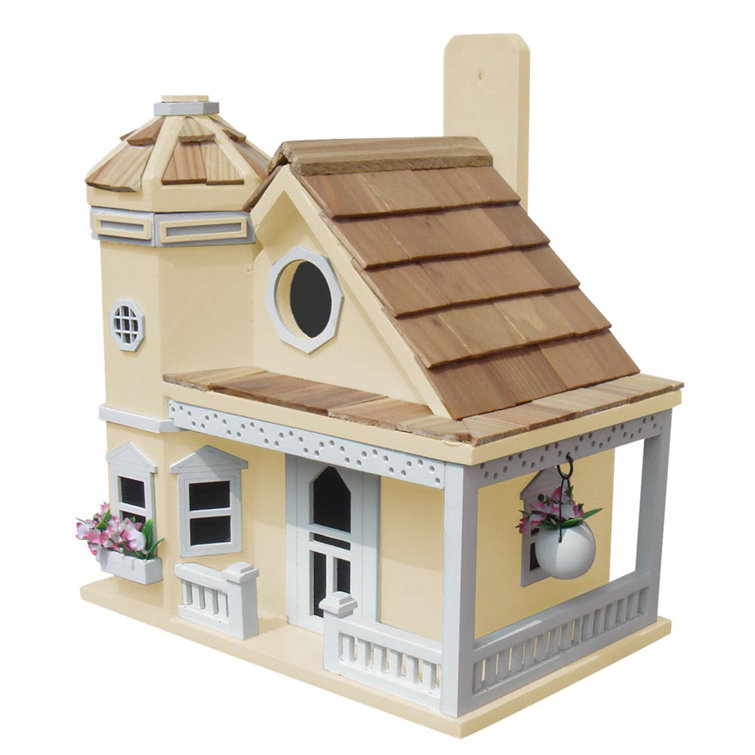 Yellow Pine Shingles Flower Pot Cottage Birdhouse