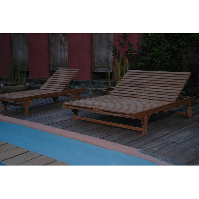 Natural Teak Double Chaise Lounge with Wheels