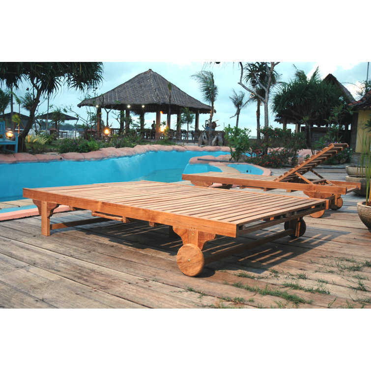 Natural Teak Double Chaise Lounge with Wheels