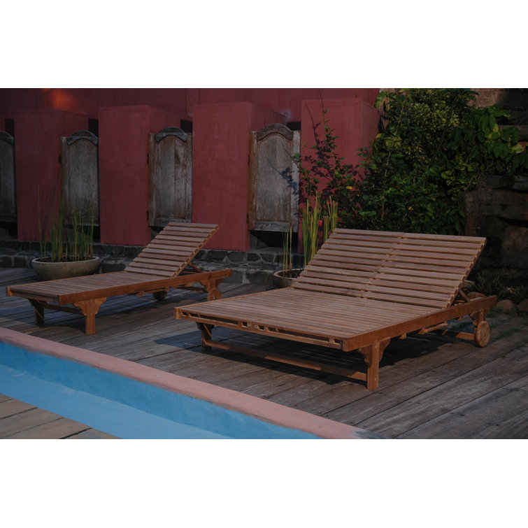 Natural Teak Double Chaise Lounge with Wheels