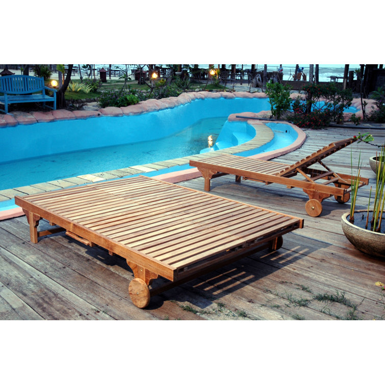 Natural Teak Double Chaise Lounge with Wheels