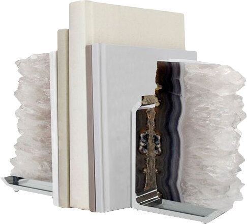 Silver and Agate Geode 2-Piece Bookend Set