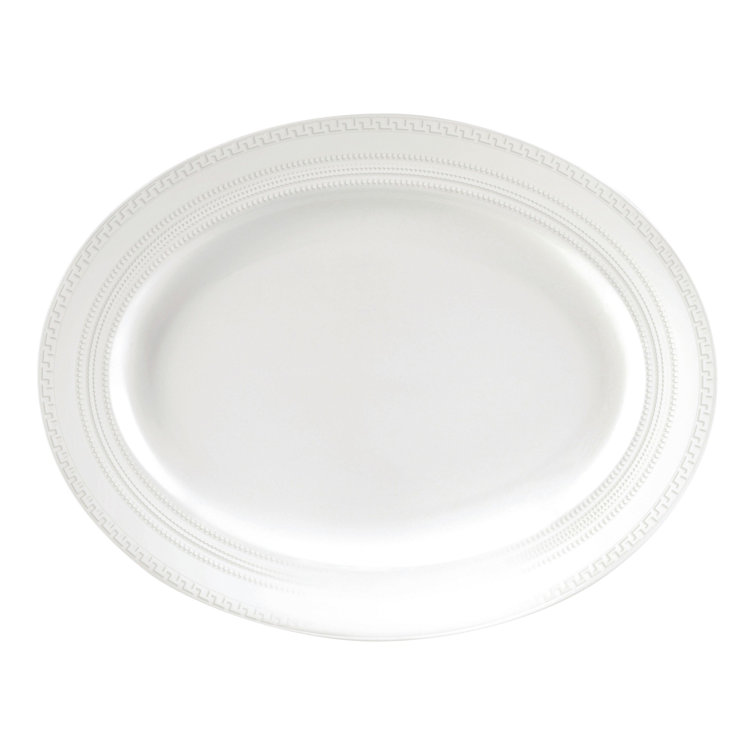 White Ceramic Oval Platter with Intricate Detailing