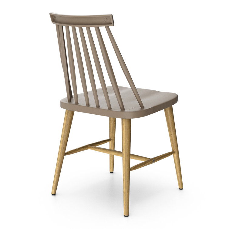 Gray Plastic Slat Back Side Chair with Natural Wood Legs