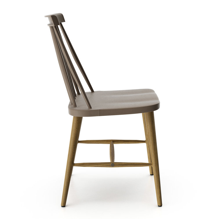 Gray Plastic Slat Back Side Chair with Natural Wood Legs