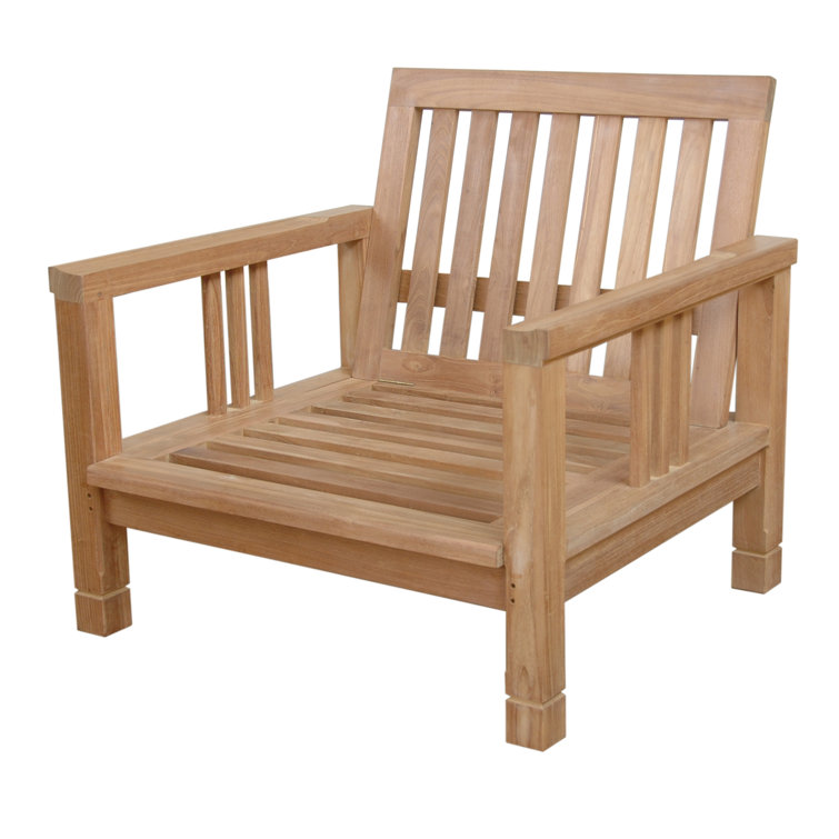 Teak Outdoor Lounge Chair with Gray Cushions