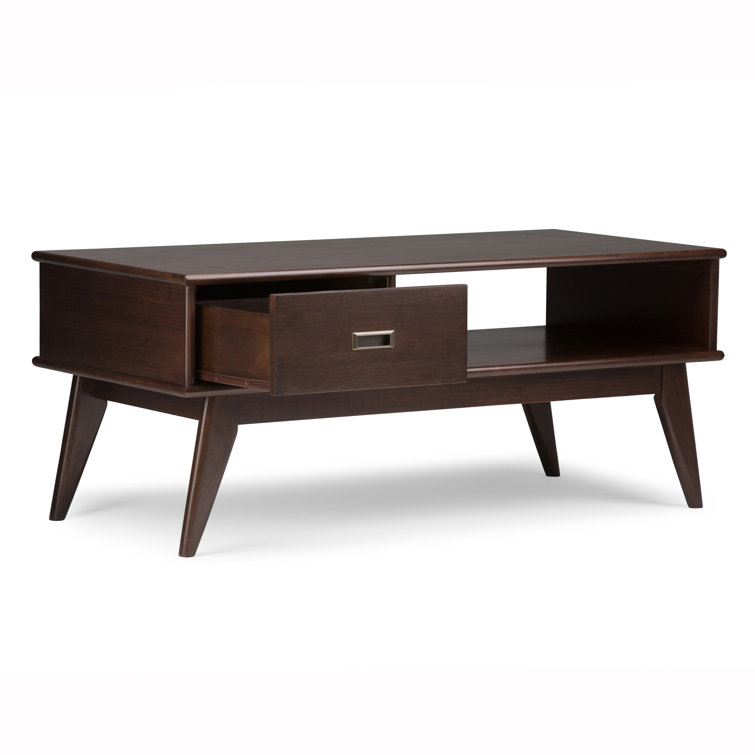 Auburn Brown Mid-Century Modern Wood Coffee Table with Storage