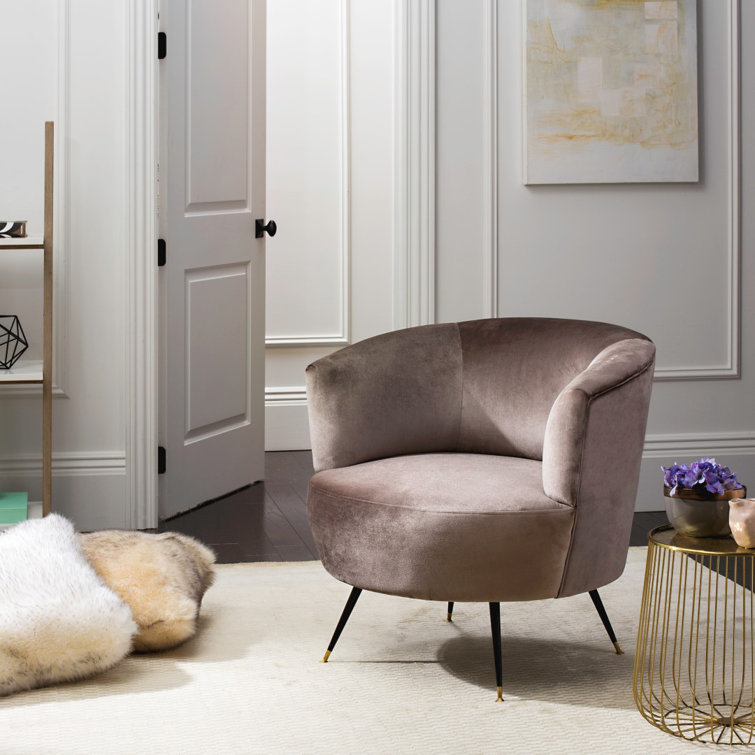 Hazelwood Gray Velvet Barrel Accent Chair with Gold Cap Legs