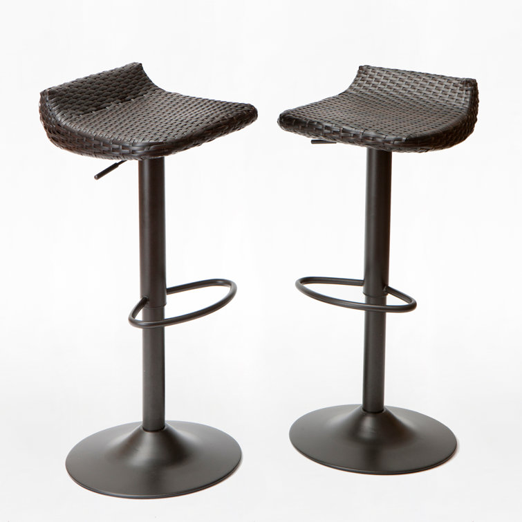 Adjustable Swivel Outdoor Barstool in Dark Woven Resin & Metal