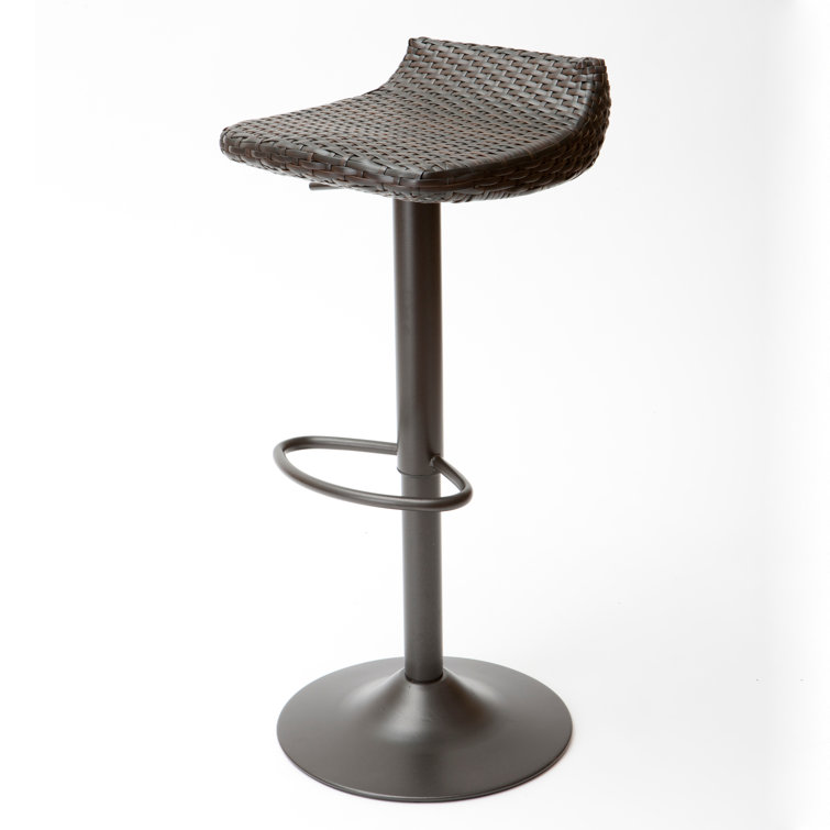 Adjustable Swivel Outdoor Barstool in Dark Woven Resin & Metal