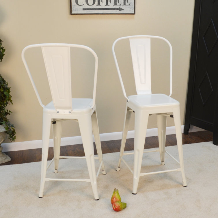Set of 2 Rustic Pewter Counter Stools with Metal Frame